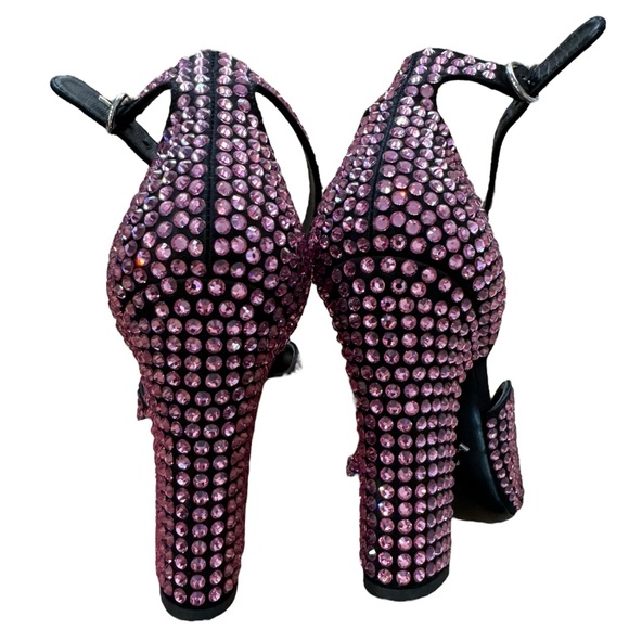 Prada Pink Crystal embellished satin ankle strap heels Sz. 37.5 - Picture 6 of 12